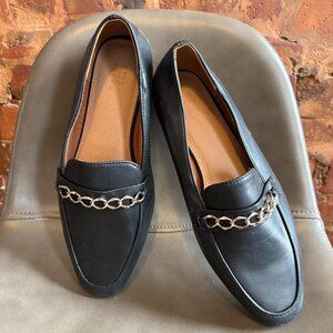 Black Zara Loafers with Gold Chain